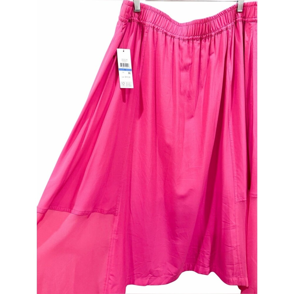 DKNY Handkerchief Hem Mixed Media Pull On Elastic Waist Maxi Skirt Pink XL NEW - Picture 8 of 16